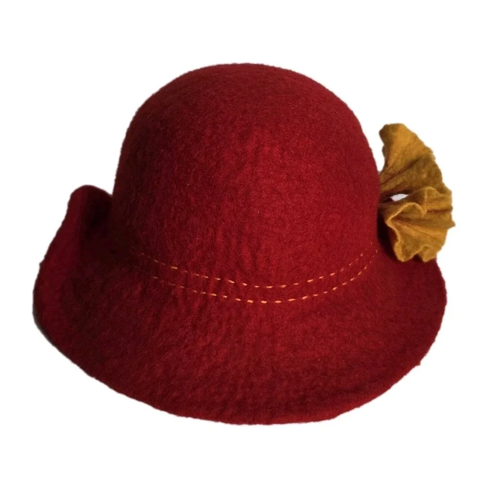 NEW Handmade‎ Nepal Felted Wool Hat Red Boho Fair Trade Ganesh Himal Trading Co.